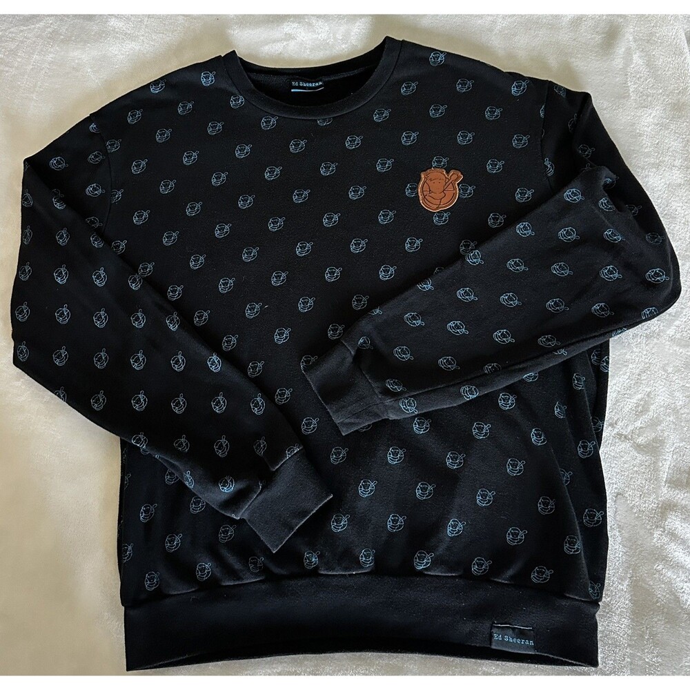 Ed Sheeran S Face Pattern Patch Concert Merch Allover Print Sweatshirt Black